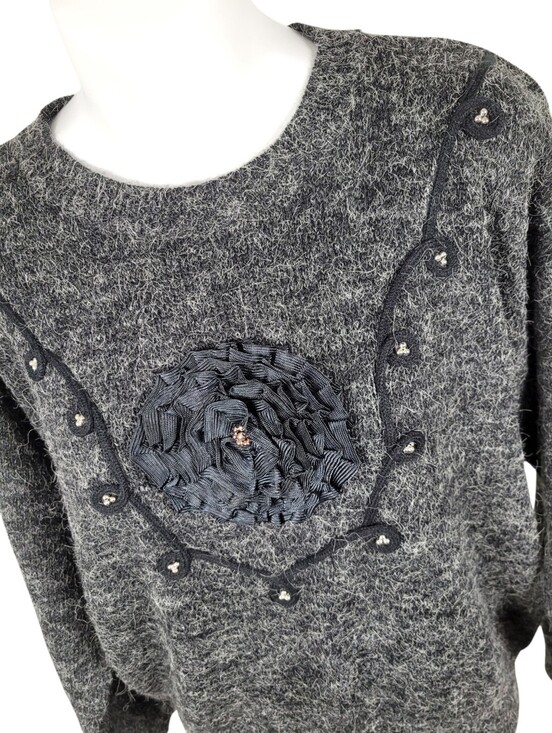 MARELLA Sweaters - Vintage Marella Grey & Black Flower Sweater Top Size: Large